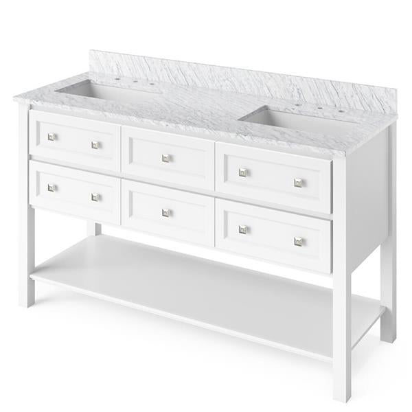 Jeffrey Alexander - 60 Inch Adler Vanity with Vanity Top and two undermount rectangle bowls