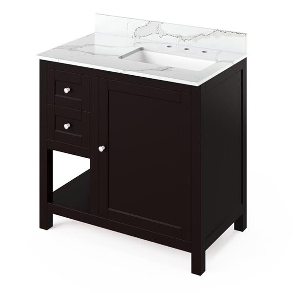 Jeffrey Alexander - 36 Inch Astoria Vanity, right offset with Vanity Top and undermount rectangle bowl