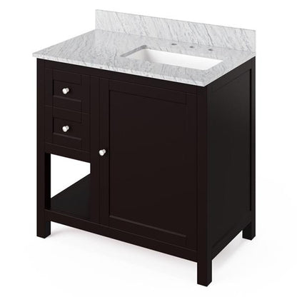 Jeffrey Alexander - 36 Inch Astoria Vanity, right offset with Vanity Top and undermount rectangle bowl