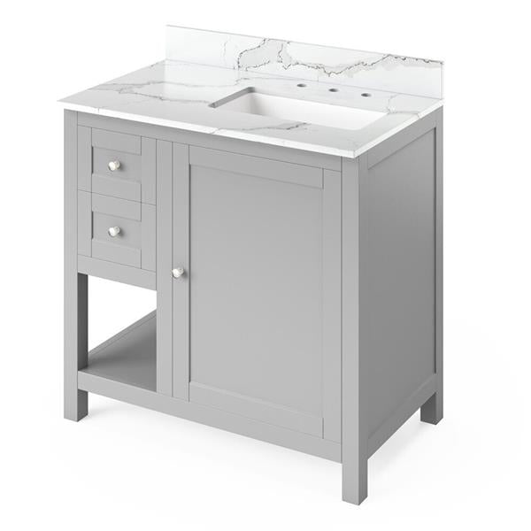 Jeffrey Alexander - 36 Inch Astoria Vanity, right offset with Vanity Top and undermount rectangle bowl