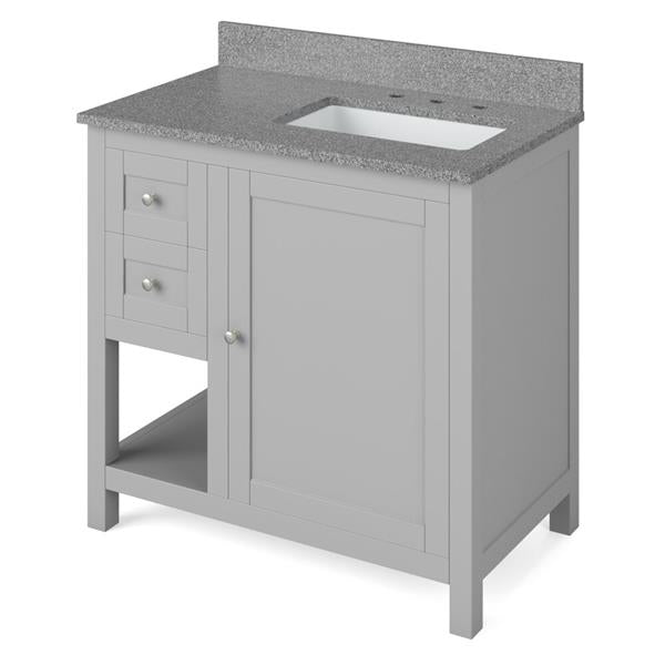 Jeffrey Alexander - 36 Inch Astoria Vanity, right offset with Vanity Top and undermount rectangle bowl