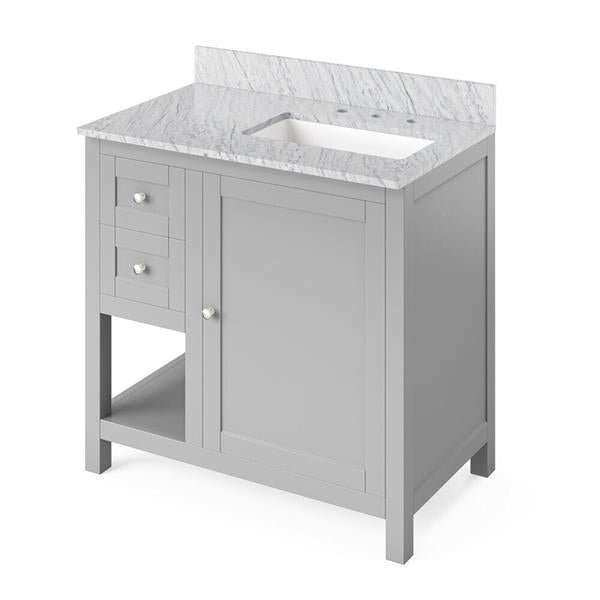 Jeffrey Alexander - 36 Inch Astoria Vanity, right offset with Vanity Top and undermount rectangle bowl