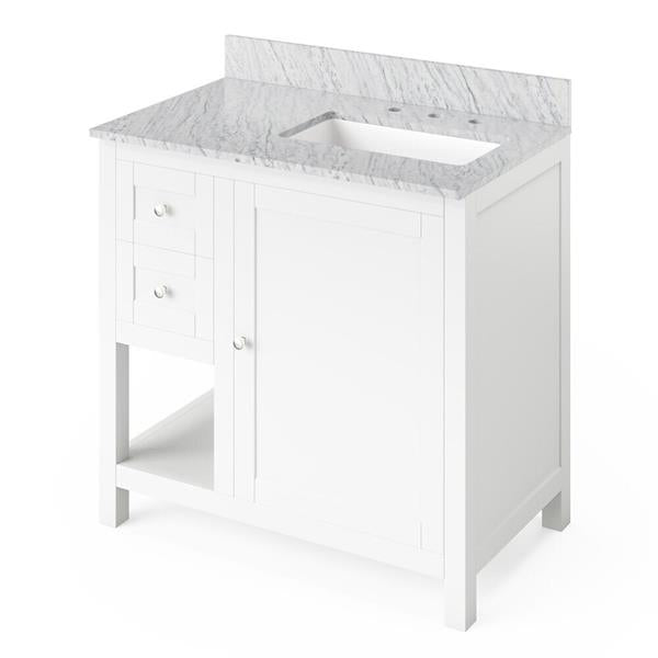 Jeffrey Alexander - 36 Inch Astoria Vanity, right offset with Vanity Top and undermount rectangle bowl