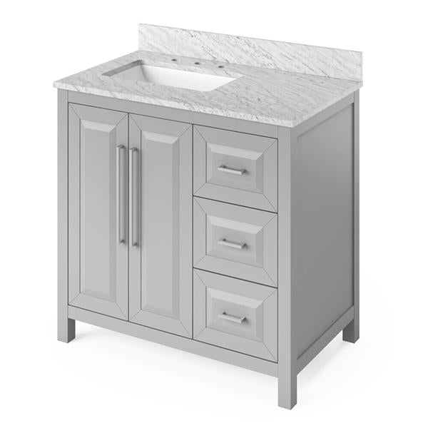 Jeffrey Alexander - 36 Inch Cade Vanity, left offset with Vanity Top and undermount rectangle bowl