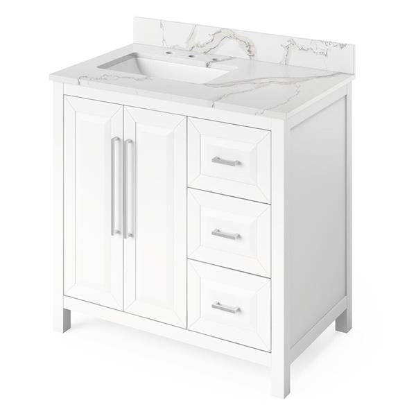 Jeffrey Alexander - 36 Inch Cade Vanity, left offset with Vanity Top and undermount rectangle bowl