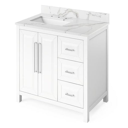 Jeffrey Alexander - 36 Inch Cade Vanity, left offset with Vanity Top and undermount rectangle bowl