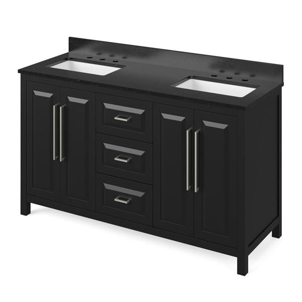 Jeffrey Alexander - 60 Inch Cade Vanity with Vanity Top and two undermount rectangle bowls