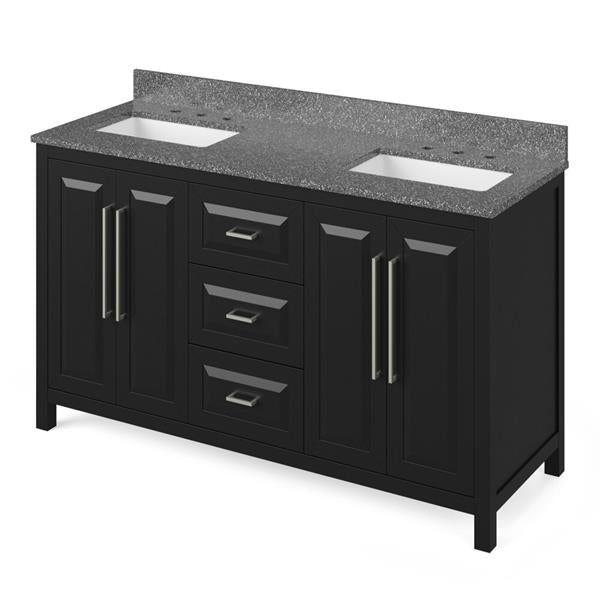 Jeffrey Alexander - 60 Inch Cade Vanity with Vanity Top and two undermount rectangle bowls