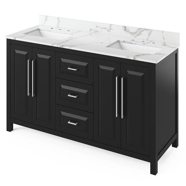 Jeffrey Alexander - 60 Inch Cade Vanity with Vanity Top and two undermount rectangle bowls