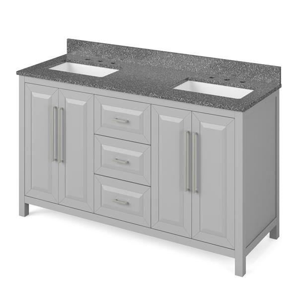 Jeffrey Alexander - 60 Inch Cade Vanity with Vanity Top and two undermount rectangle bowls