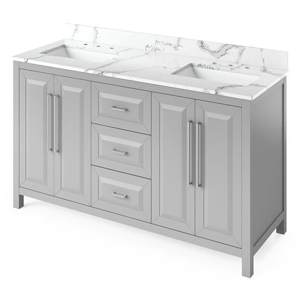 Jeffrey Alexander - 60 Inch Cade Vanity with Vanity Top and two undermount rectangle bowls
