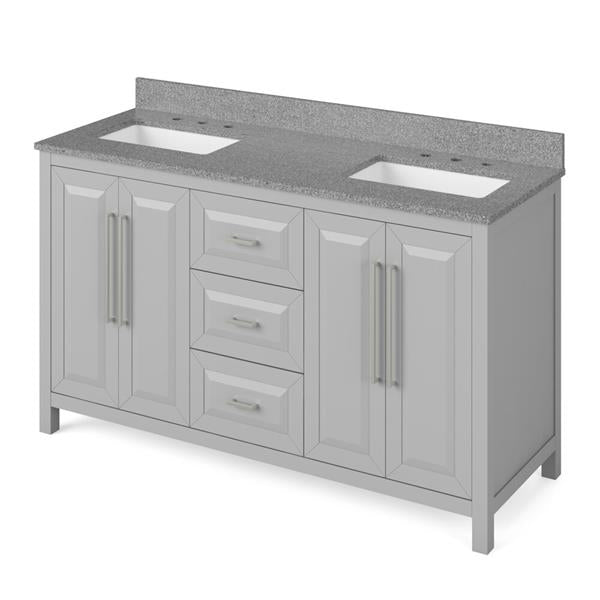 Jeffrey Alexander - 60 Inch Cade Vanity with Vanity Top and two undermount rectangle bowls