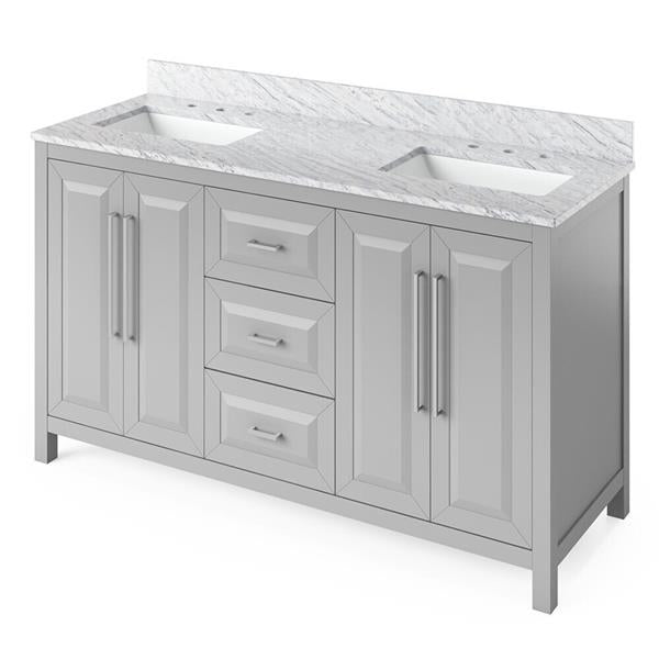 Jeffrey Alexander - 60 Inch Cade Vanity with Vanity Top and two undermount rectangle bowls