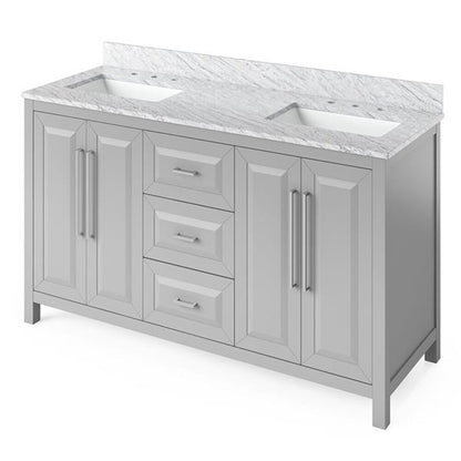 Jeffrey Alexander - 60 Inch Cade Vanity with Vanity Top and two undermount rectangle bowls