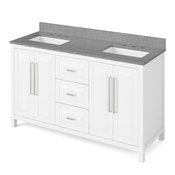Jeffrey Alexander - 60 Inch Cade Vanity with Vanity Top and two undermount rectangle bowls