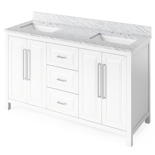 Jeffrey Alexander - 60 Inch Cade Vanity with Vanity Top and two undermount rectangle bowls