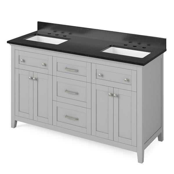 Jeffrey Alexander - 60 Inch Chatham Vanity with Vanity Top and  two undermount rectangle bowls
