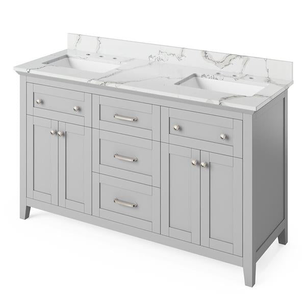 Jeffrey Alexander - 60 Inch Chatham Vanity with Vanity Top and  two undermount rectangle bowls