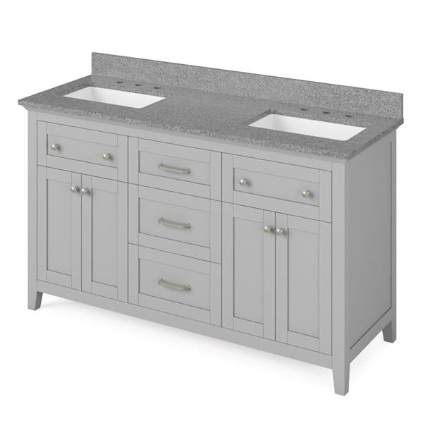 Jeffrey Alexander - 60 Inch Chatham Vanity with Vanity Top and  two undermount rectangle bowls