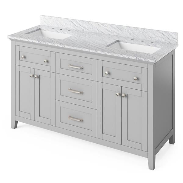 Jeffrey Alexander - 60 Inch Chatham Vanity with Vanity Top and  two undermount rectangle bowls