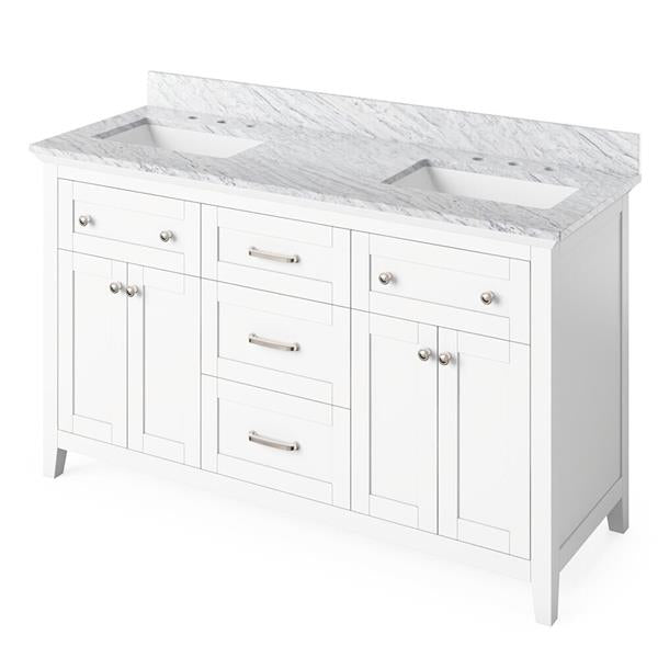 Jeffrey Alexander - 60 Inch Chatham Vanity with Vanity Top and  two undermount rectangle bowls