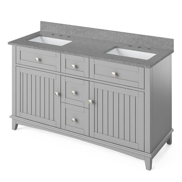 Jeffrey Alexander - 60 Inch Savino Vanity, double bowl with Vanity Top and two undermount rectangle bowls