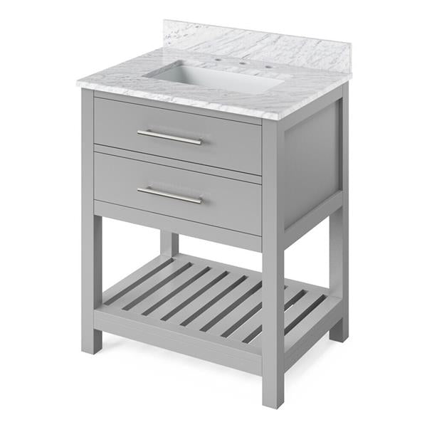 Jeffrey Alexander - 30 Inch Wavecrest Vanity with Vanity Top and undermount rectangle bowl