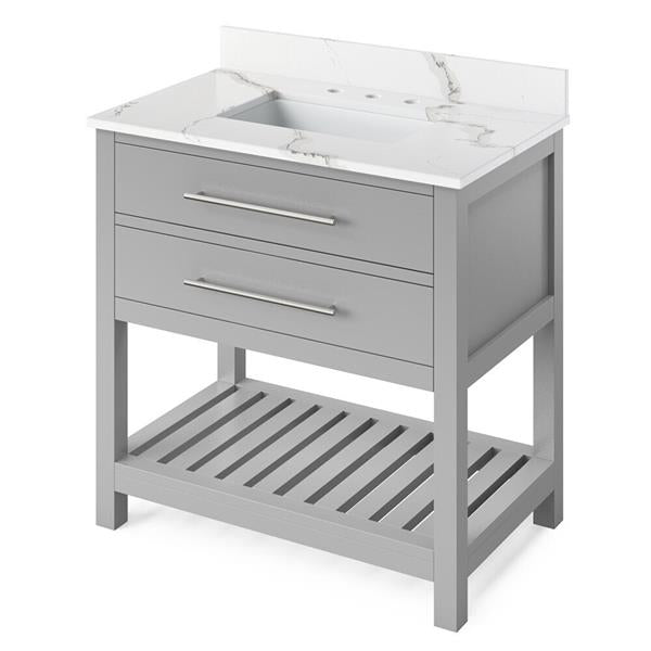 Jeffrey Alexander - 36 Inch Wavecrest Vanity with Vanity Top and undermount rectangle bowl