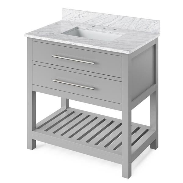 Jeffrey Alexander - 36 Inch Wavecrest Vanity with Vanity Top and undermount rectangle bowl