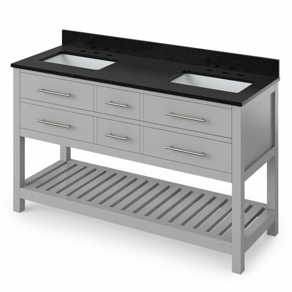 Jeffrey Alexander - 60 Inch Wavecrest Vanity, double bowl with Vanity Top and two undermount rectangle bowls