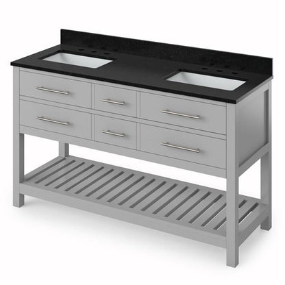 Jeffrey Alexander - 60 Inch Wavecrest Vanity, double bowl with Vanity Top and two undermount rectangle bowls