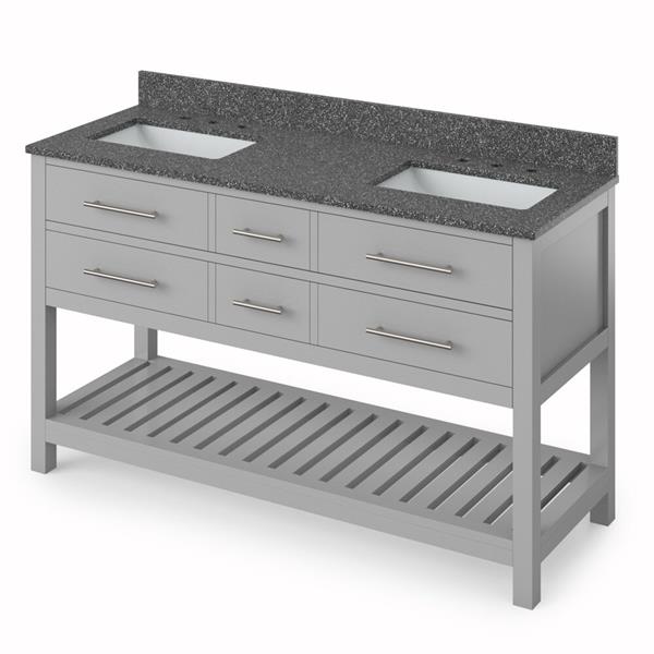 Jeffrey Alexander - 60 Inch Wavecrest Vanity, double bowl with Vanity Top and two undermount rectangle bowls