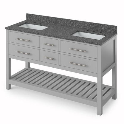 Jeffrey Alexander - 60 Inch Wavecrest Vanity, double bowl with Vanity Top and two undermount rectangle bowls