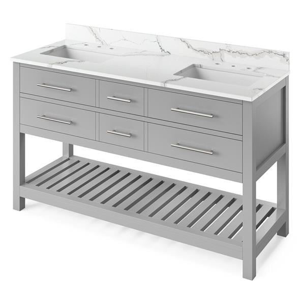Jeffrey Alexander - 60 Inch Wavecrest Vanity, double bowl with Vanity Top and two undermount rectangle bowls