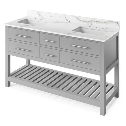 Jeffrey Alexander - 60 Inch Wavecrest Vanity, double bowl with Vanity Top and two undermount rectangle bowls