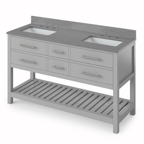 Jeffrey Alexander - 60 Inch Wavecrest Vanity, double bowl with Vanity Top and two undermount rectangle bowls
