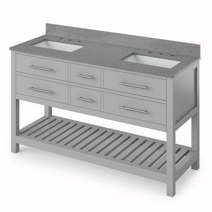 Jeffrey Alexander - 60 Inch Wavecrest Vanity, double bowl with Vanity Top and two undermount rectangle bowls