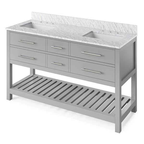 Jeffrey Alexander - 60 Inch Wavecrest Vanity, double bowl with Vanity Top and two undermount rectangle bowls
