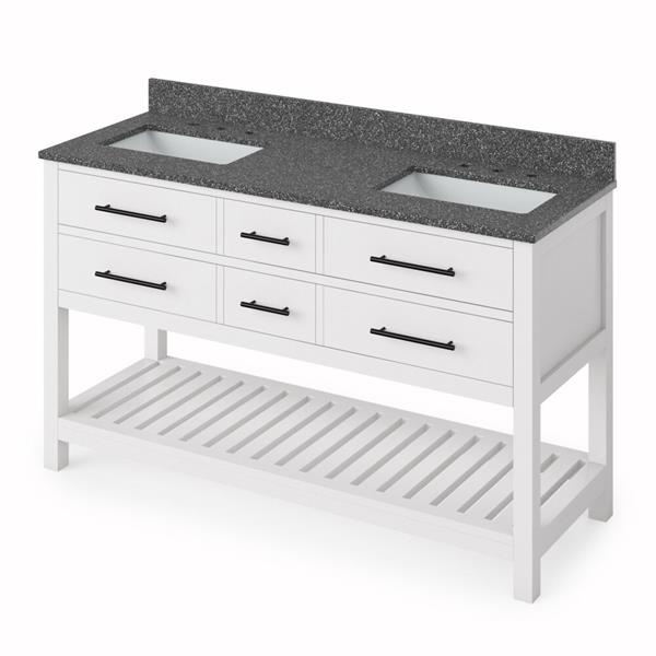 Jeffrey Alexander - 60 Inch Wavecrest Vanity, double bowl with Vanity Top and two undermount rectangle bowls