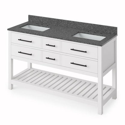 Jeffrey Alexander - 60 Inch Wavecrest Vanity, double bowl with Vanity Top and two undermount rectangle bowls
