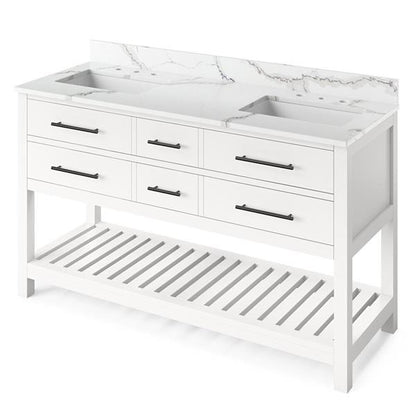 Jeffrey Alexander - 60 Inch Wavecrest Vanity, double bowl with Vanity Top and two undermount rectangle bowls