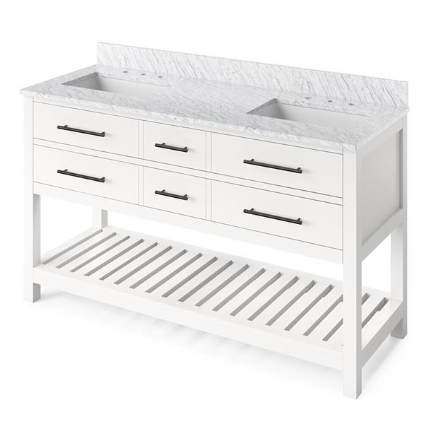 Jeffrey Alexander - 60 Inch Wavecrest Vanity, double bowl with Vanity Top and two undermount rectangle bowls