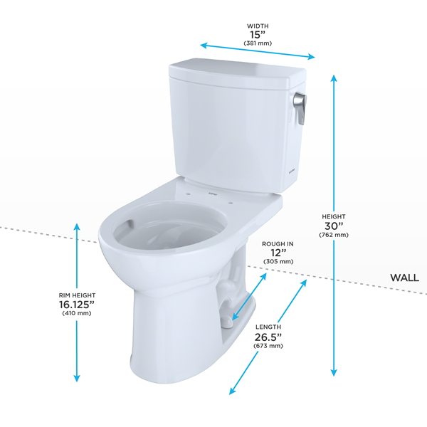 Toto - Drake II 1G Two-Piece Round 1.0 Gpf Toilet With Cefiontect And Right-Hand Trip Lever, Cotton White