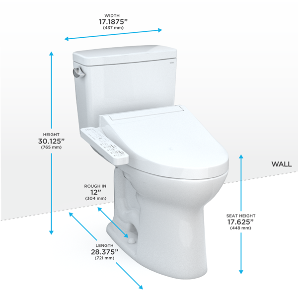 Toto - Drake Washlet+ Two-Piece Elongated 1.28 Gpf Tornado Flush Toilet With C2 Bidet Seat, Cotton White
