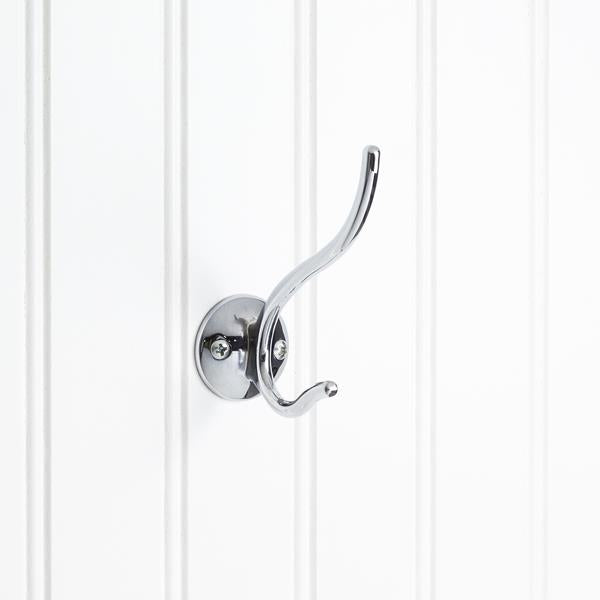 Elements - 3-13/16 Inch Double zinc wall mount decorative coat hook.
