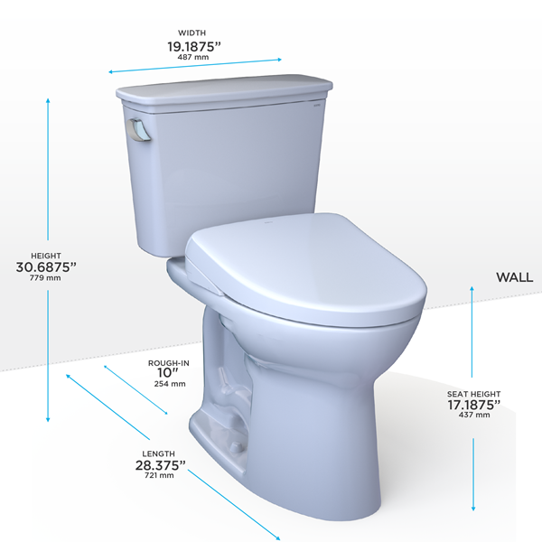 Toto - Drake Transitional WASHLET+ S7A Two-Piece Toilet - 1.28 GPF Universal Height - 10 Inch Rough