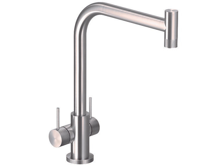 Hamat - Knob Contemprary Dual Handle Kitchen Faucet in Brushed Stainless Steel, less sidepsray