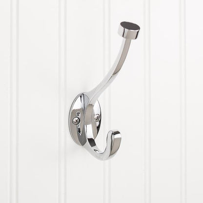 Elements - 5-1/2 Inch Double zinc wall mount decorative coat hook.