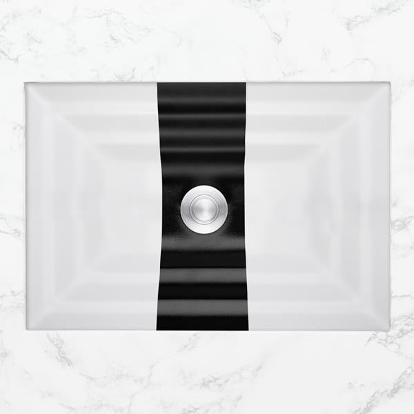Linkasink - Artisan Glass Medium Rectangle White Undermount Sink with Black Ribbon