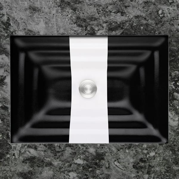 Linkasink - Artisan Glass Large Rectangle Black Undermount Sink with White Ribbon